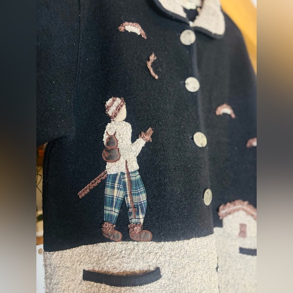 Vintage Wool and Bouclé Cardigan with Embroidery – Size XL - Picture 2 of 9